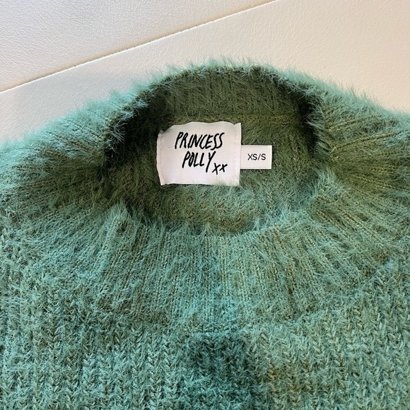 Princess Polly Green Winslow Fuzzy Soft Tie Front Jumper Sweater XS Small - Picture 4 of 11
